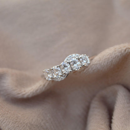 Silver Half Eternity Stackable Ring Band, Oval Cut White Moissanite Ring, Handmade Stacking Ring, Wedding Band, Vintage Women's Band Ring