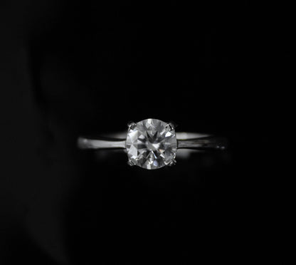 White Moissanite Round Cut Stone Ring, Solitaire Silver Ring, Minimalist Ring, Perfect Gift For Her, Single Stone Silver Moissanite Ring