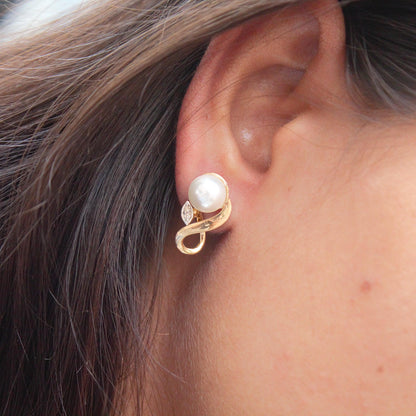 Natural Diamond With Pearl Stud Earring, Certified Real Diamond 18K Gold Jewelry, Screw Back Earring for Women, Beautiful Luxuries Earrings