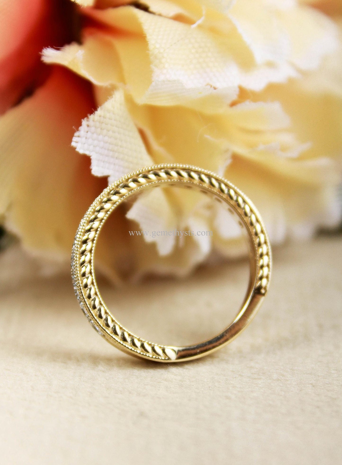 Solid Gold Half Eternity Band, Lab Grown Diamond Engagement Ring, Stackable Halfway Ring, 50 Pointer Diamond Gold Band for Men & Women