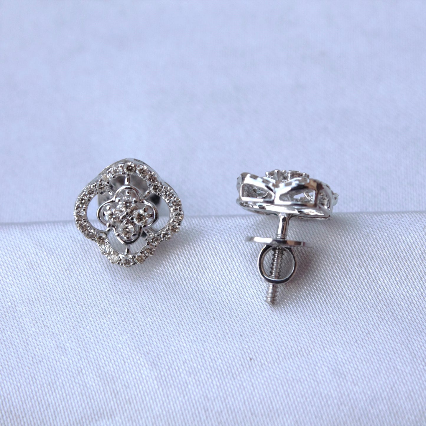 Solitaire Halo Diamond Jewelry Set, 18k White Gold Real Diamond Necklace with Earrings, Dainty Charm Pendant with Stud Earrings for Women