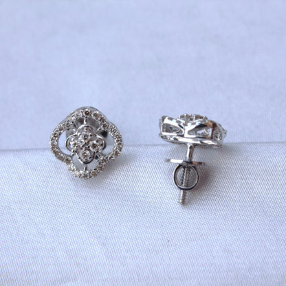 Solitaire Halo Diamond Jewelry Set, 18k White Gold Real Diamond Necklace with Earrings, Dainty Charm Pendant with Stud Earrings for Women