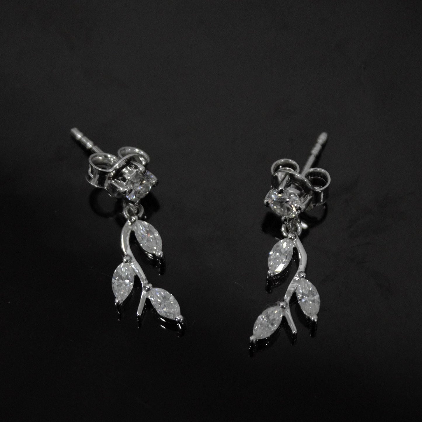 Moissanite Stud Dangle Earrings for Women, 925 Sterling Silver Earrings, Round and Marquise Stone Earrings, Colorless Moissanite Jewelry