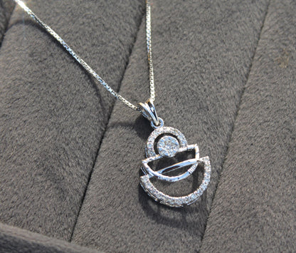 Minimalist Pendant with Chain and Studs, Dainty Real Gold Diamond Necklace & Earrings, 18k Solid White Gold Necklace Earring Combo Set