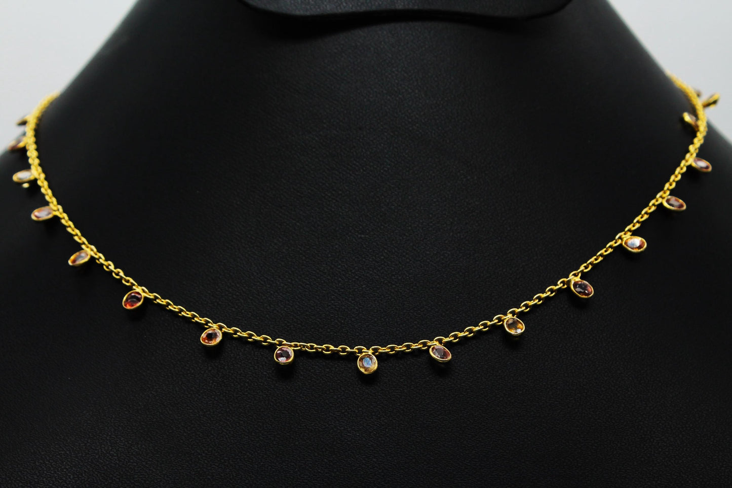 Multi Sapphire Charm Necklace, September Birthstone Necklace, Bezel Set Chain Necklace, 925 Silver Necklace For Her, Lobster Claw Necklace