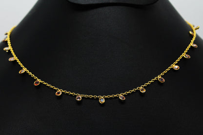 Multi Sapphire Charm Necklace, September Birthstone Necklace, Bezel Set Chain Necklace, 925 Silver Necklace For Her, Lobster Claw Necklace