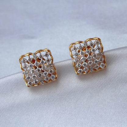 Cluster Diamond Gold Jewelry Set, 18K Yellow Gold Pendant with Earrings Set, Statement Real Diamond Jewelry, Wedding Gift for Bridesmaids