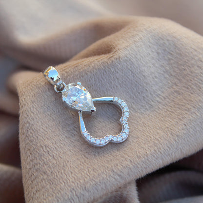 White Moissanite Pendant in 925 Sterling Silver, Designer Silver Pendant for Chain, White Stone Dainty Pendant, Silver Charm Pendant Jewelry