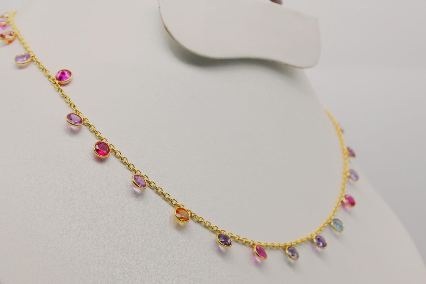 Multi Sapphire Bracelet and Necklace Set, 925 Sterling Silver Jewelry, Lab Made Sapphire Jewelry, Handmade Dainty Necklace, Gift for Wife