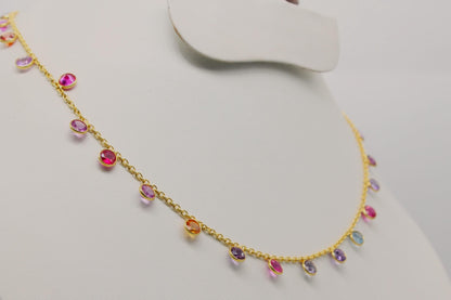 Multi Sapphire Bracelet and Necklace Set, 925 Sterling Silver Jewelry, Lab Made Sapphire Jewelry, Handmade Dainty Necklace, Gift for Wife