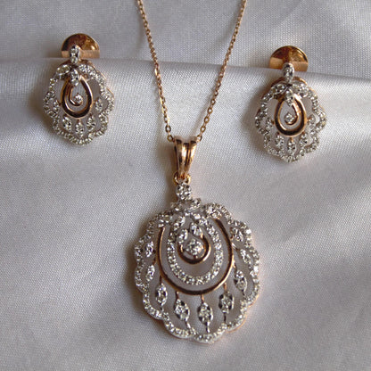 Solid 18k Rose Gold Designer Cluster Jewelry, IGI Certified Real Diamond Pendant Earrings Set, Delicate Necklace Earrings Set, Gift for Mom
