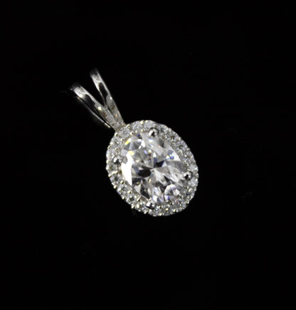 Oval Moissanite 925 Sterling Silver Halo Pendant, Minimalist Jewelry, Silver Dainty Pendant, Four Prong Pendant, Perfect Gift for Bridesmaid