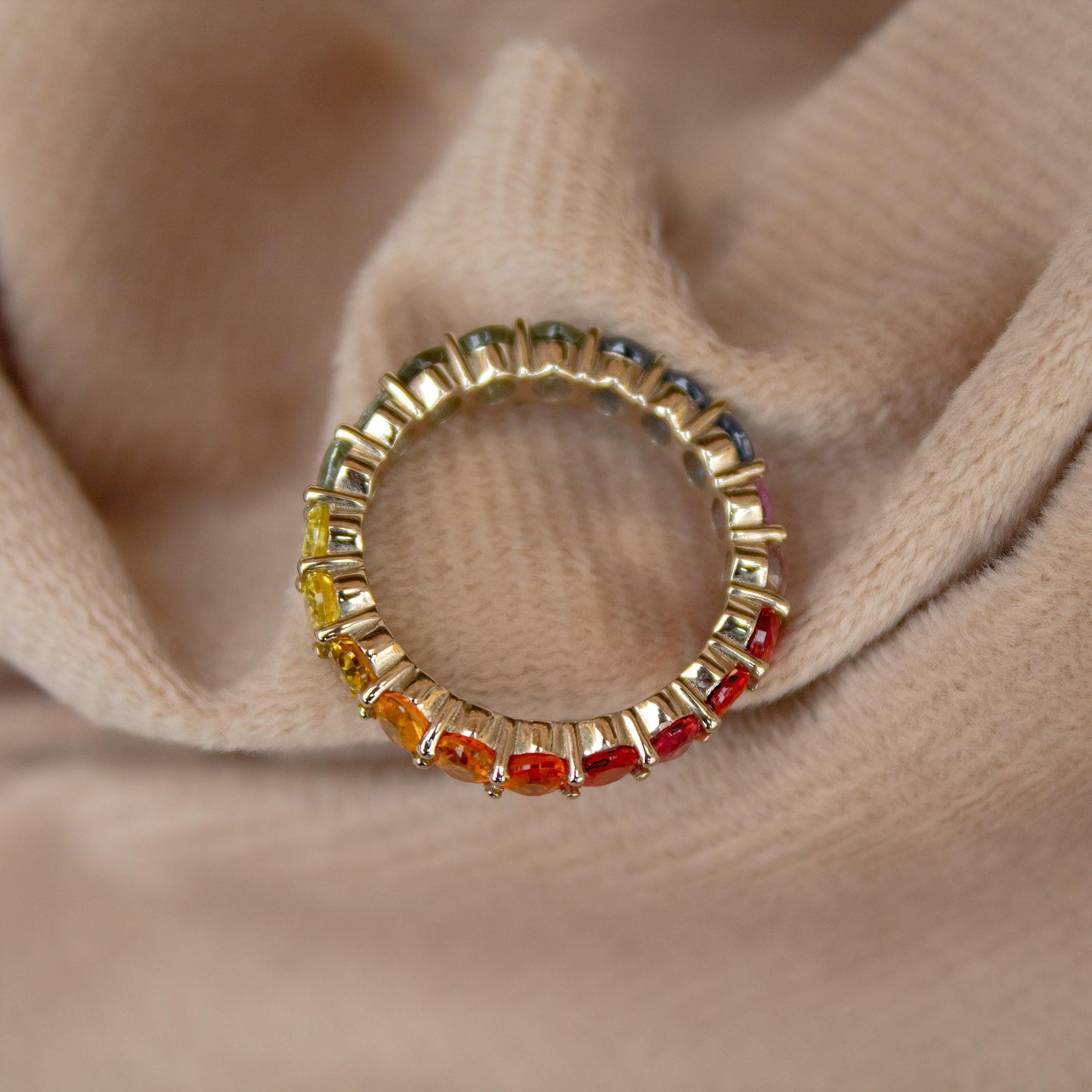 Rainbow Sapphire Eternity Band, 10K White Gold Ring, Full Eternity Ring, Trendy Stackable Band, Natural Multi Stone Ring, Gift for Women