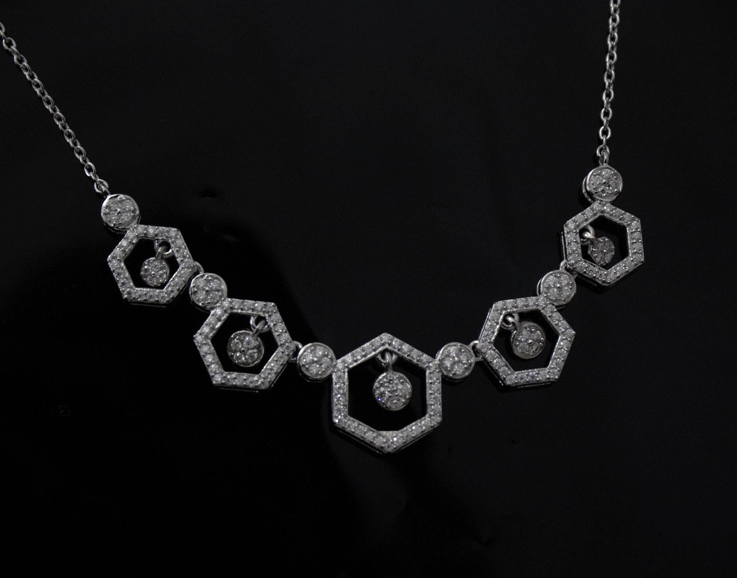 Sterling Silver Moissanite Necklace, Hexagon Shape Necklace, 925 Silver Chain Necklace for Bridesmaids, Designer Silver Necklace Jewelry