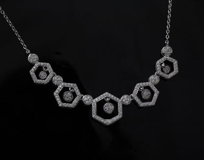 Sterling Silver Moissanite Necklace, Hexagon Shape Necklace, 925 Silver Chain Necklace for Bridesmaids, Designer Silver Necklace Jewelry