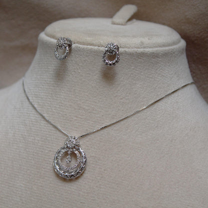 White Gold Pendant with Stud Earrings Set, 18k Gold Diamond Jewelry Set, Handmade Vintage Jewelry Set, Designer Statement Certified Jewelry