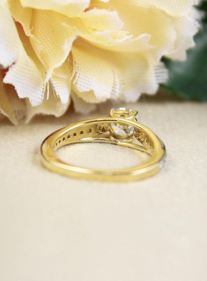 Round Diamond Gold Ring, Solitaire Engagement Ring for Women, 10K/14K/18K Gold Ring, Handcrafted Ring, Customizable Anniversary Ring 1 Carat