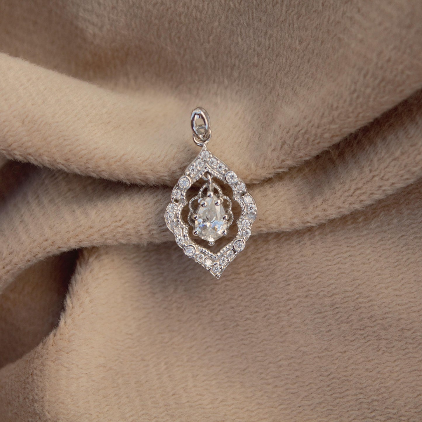 Minimalist Silver Charm Pendant, Moissanite Solitaire Halo Pendant, 925 Sterling Silver Pendant, Dainty Moissanite Pendant Gift for Women