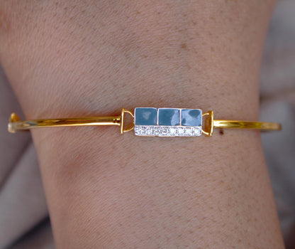 14K Solid Gold Cuff Bracelet, Natural Diamond With Enamel Bracelet, H - I Color S - I Clarity Real Diamond Bracelet, Gift For Special One