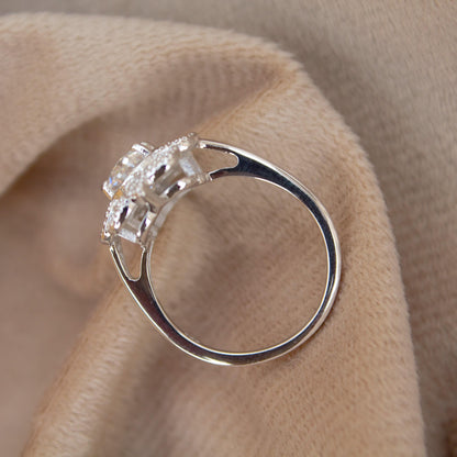 Brilliant Cut Moissanite Cluster Ring, 925 Sterling Silver Designer Ring for Bride, Vintage Wedding Ring, Beautiful Silver Jewelry for Women