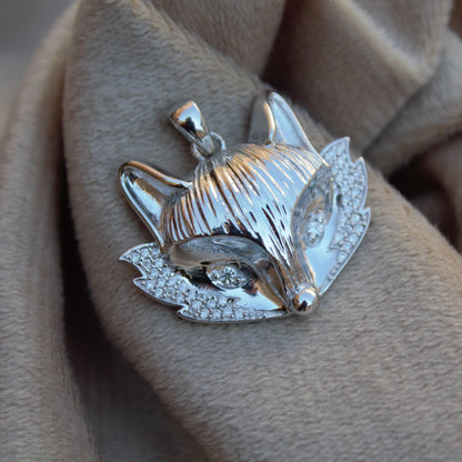 Sterling Silver Fox Charm Pendant, Statement Moissanite 925 Silver Pendant, Animal Face Pendant for Men and Women, Animal Lover Jewelry