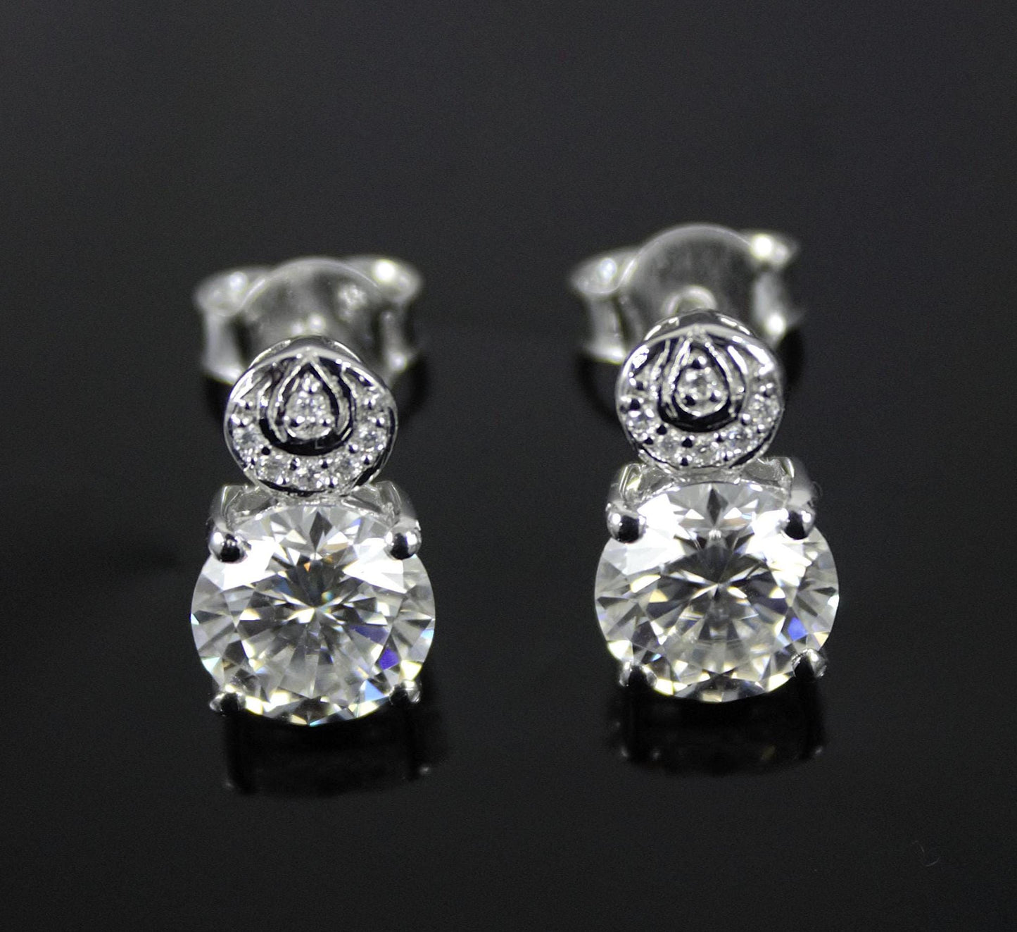 Statement Moissanite Stud Dangle Earrings, Round Cut White Stone Everyday Earrings, 925 Sterling Silver Push Back Earrings, Ready To Ship