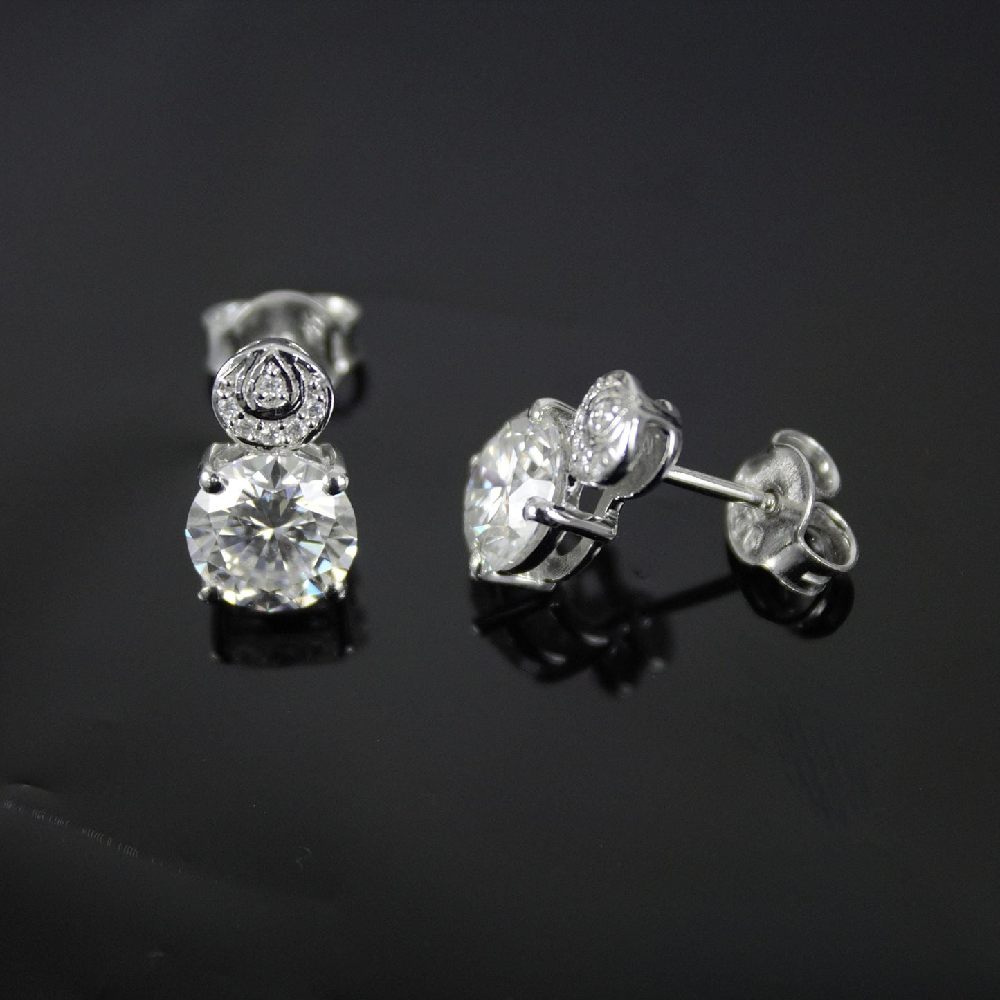 Statement Moissanite Stud Dangle Earrings, Round Cut White Stone Everyday Earrings, 925 Sterling Silver Push Back Earrings, Ready To Ship