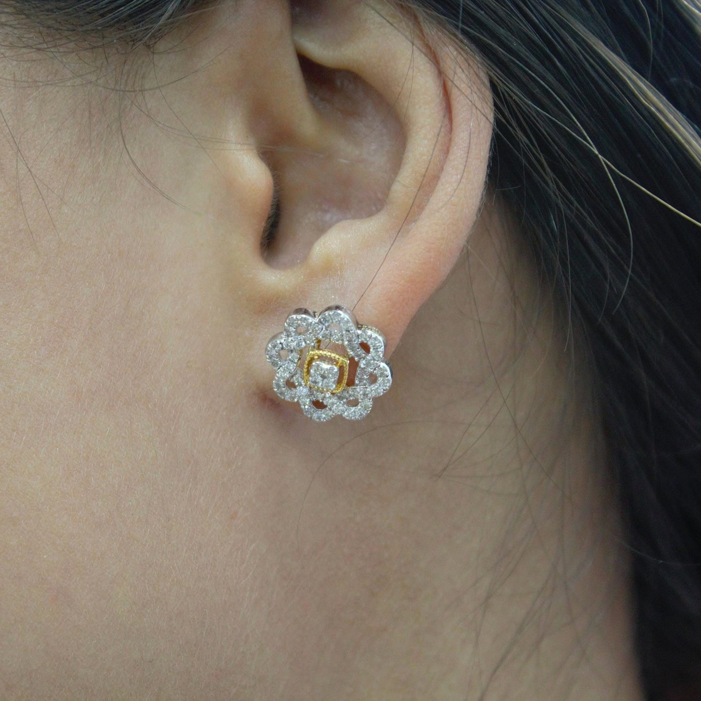 18k Yellow Gold Designer Necklace Earrings Set, Real Diamond Jewelry Set for Bridesmaids, Halo Jewelry in Gold, Anniversary Gift for Wife