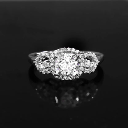 Prong Setting Cluster Ring in 18k Solid White Gold Ring, D Color VVS1 Moissanite Lightweight Jewelry, Cushion & Side Melee Moissanite Ring