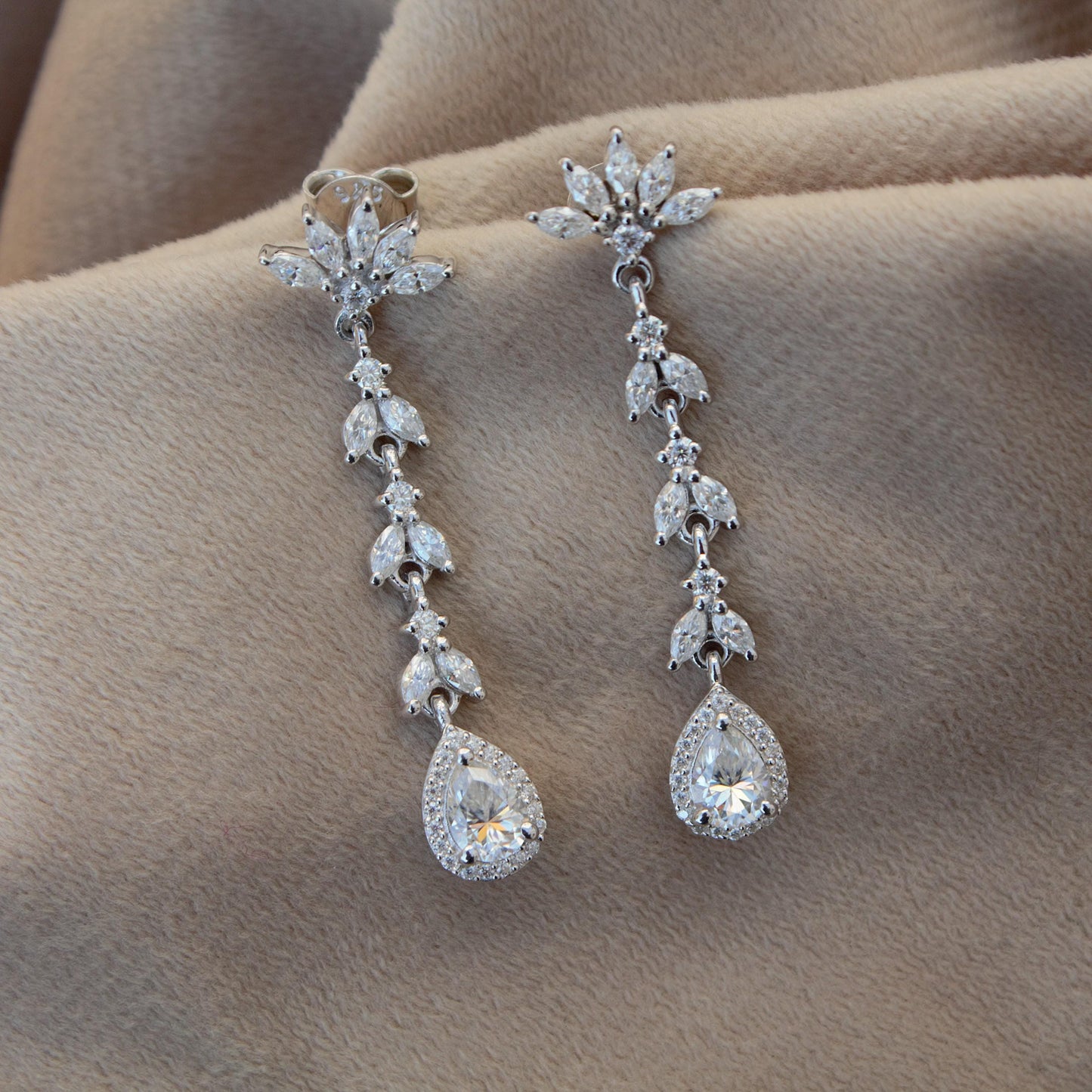 Minimalist Long Moissanite Drop Earring, Chandelier Silver Earrings, Perfect Bridesmaid Gift For Her, Moissanite Sterling Silver Earrings