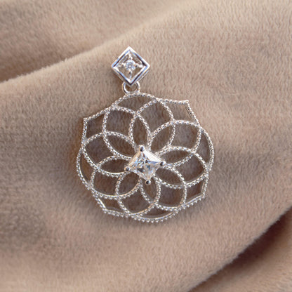 Seed of Life Chakra Pendant, Princess Cut Moissanite Pendant, Designer Healing Jewelry, Handmade Vintage Pendant, Perfect for Birthday Gift