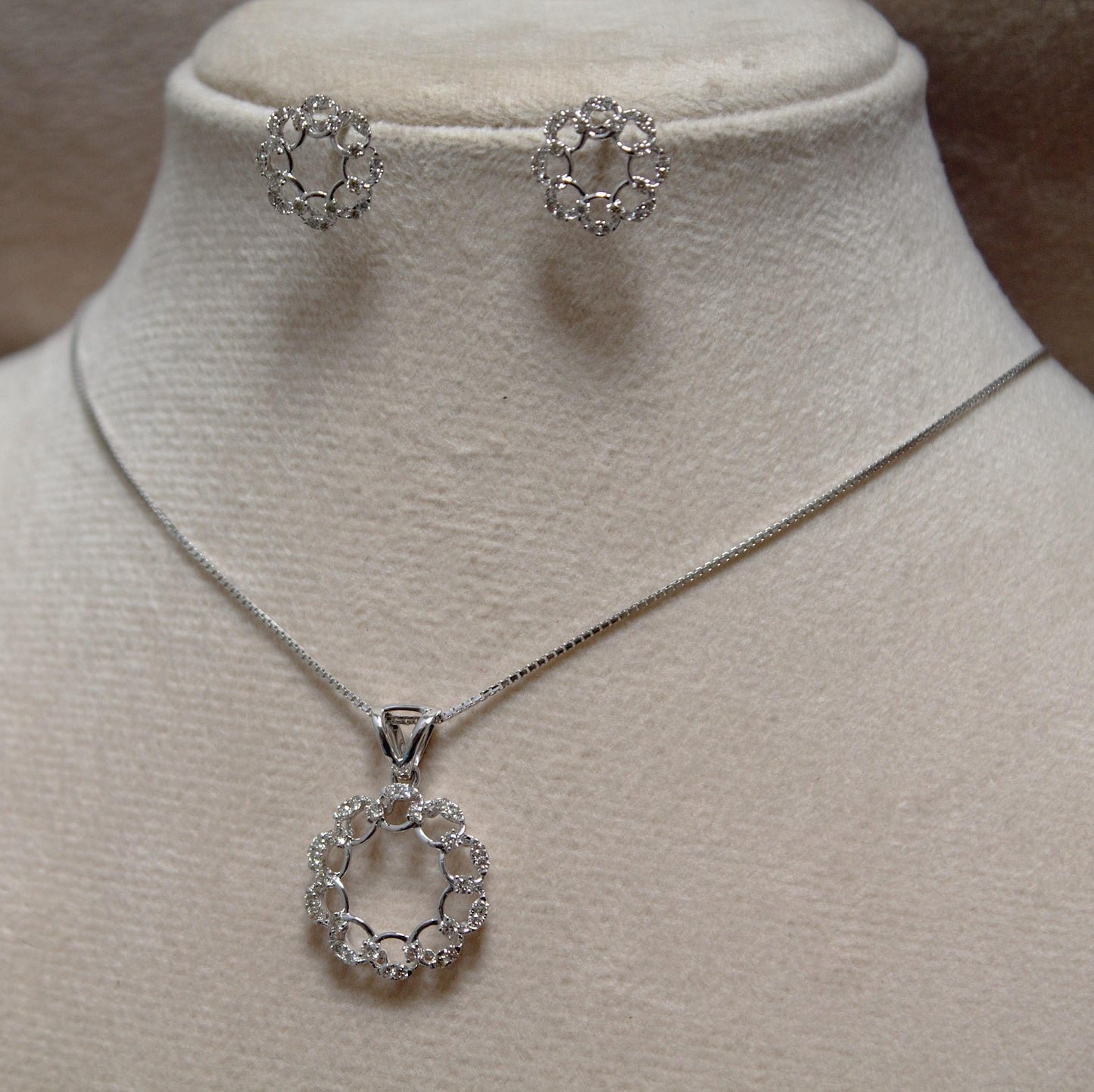 Diamond Jewelry Set in Solid 18k White Gold, Minimalist Pendant Necklace with Stud Earrings, IGI Certified Jewelry, Perfect Gift for Bride