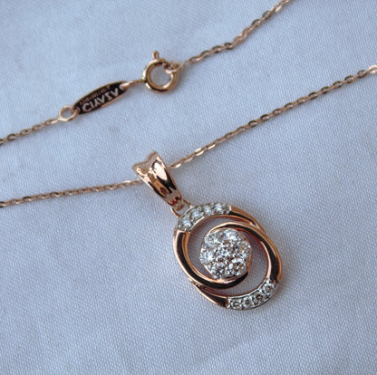 Natural Diamond Pendant Earrings Set, 18k Rose Gold Bridal Jewelry Set, Minimalist Oval Shape Pendant with Stud Earrings, Gift for Women