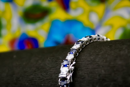 Moissanite and Lab Made Sapphire Bracelet, 3.5 mm Stones Bracelet, Moissanite Jewelry, Blue Sapphire Jewelry, Statement Elegant Bracelet