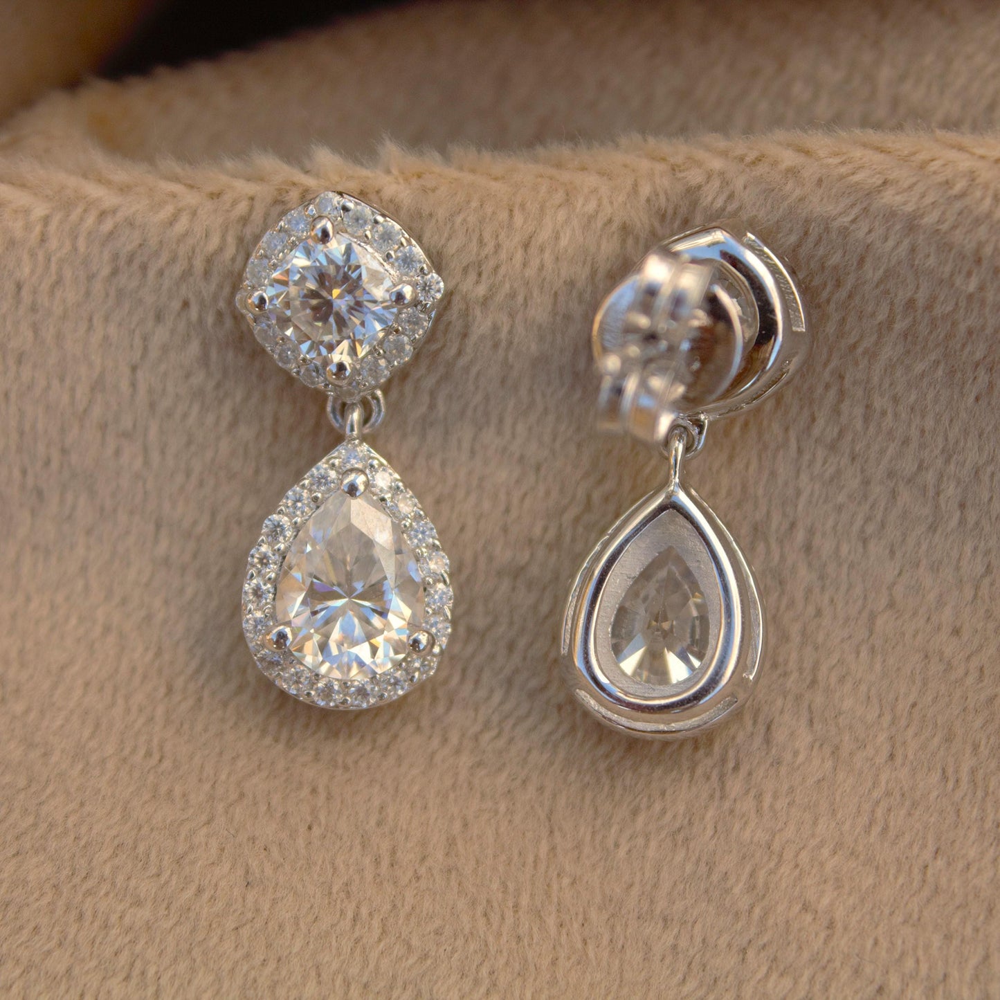 Teardrop Moissanite 925Sterling Silver Earring, Solitaire Halo Dangle Earrings for Bride, Classic Moissanite Jewelry, Perfect for Engagement