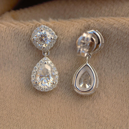 Teardrop Moissanite 925Sterling Silver Earring, Solitaire Halo Dangle Earrings for Bride, Classic Moissanite Jewelry, Perfect for Engagement