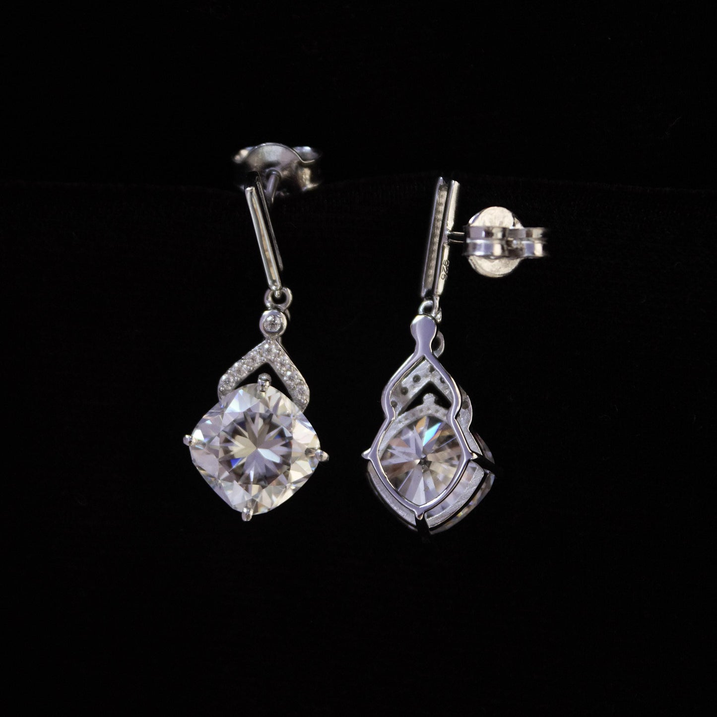 Cushion Cut Moissanite 925 Sterling Silver Earrings, Solitaire Dangle Earrings, Classic Moissanite Jewelry, Push Back Silver Earrings Gift
