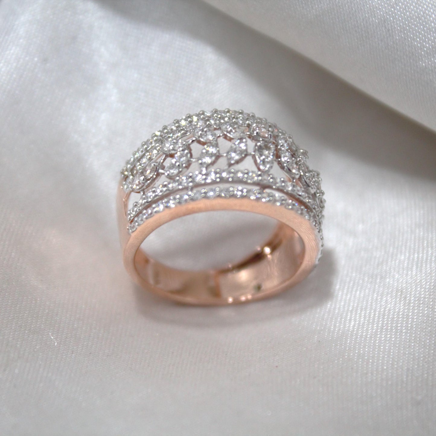 Gold Ring with Tiny Natural Diamond, Shine Pave Diamonds Everyday Wear Engagement Ring for Her, Timeless Gold Band with Genuine Mele Diamond