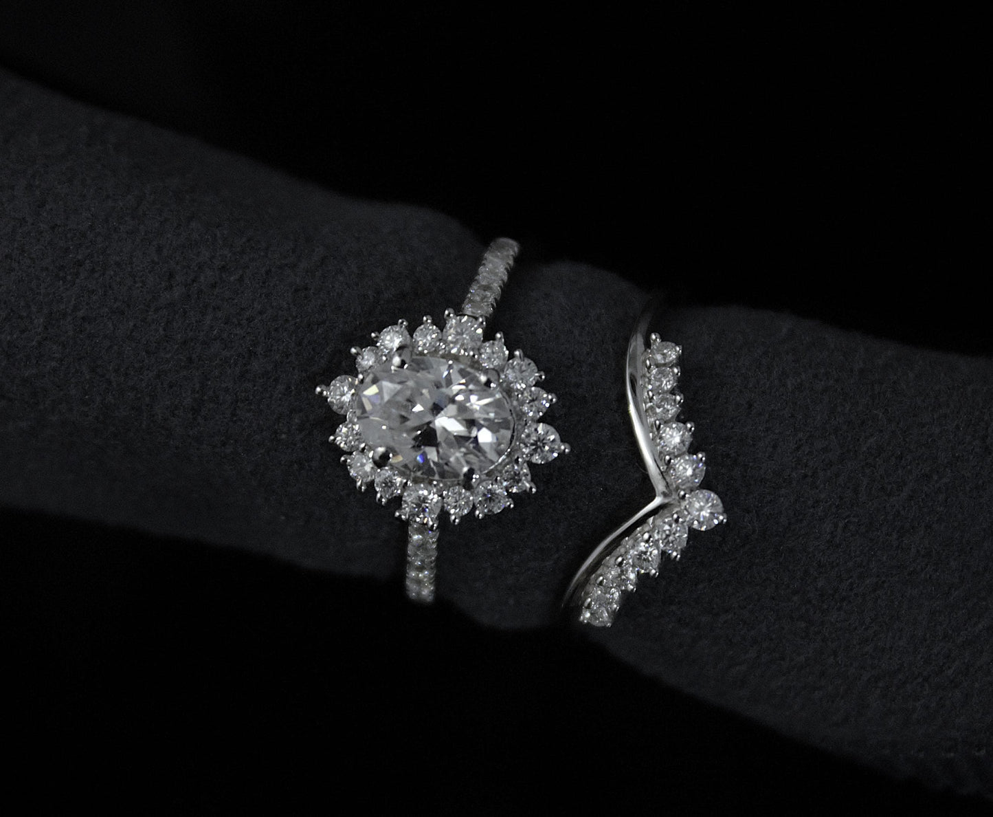 Moissanite Engagement Chevron Ring,925Sterling Silver Stackable Ring, Vintage Bridal Jewelry Set, Silver Stacking Ring, Art Deco Curved Ring