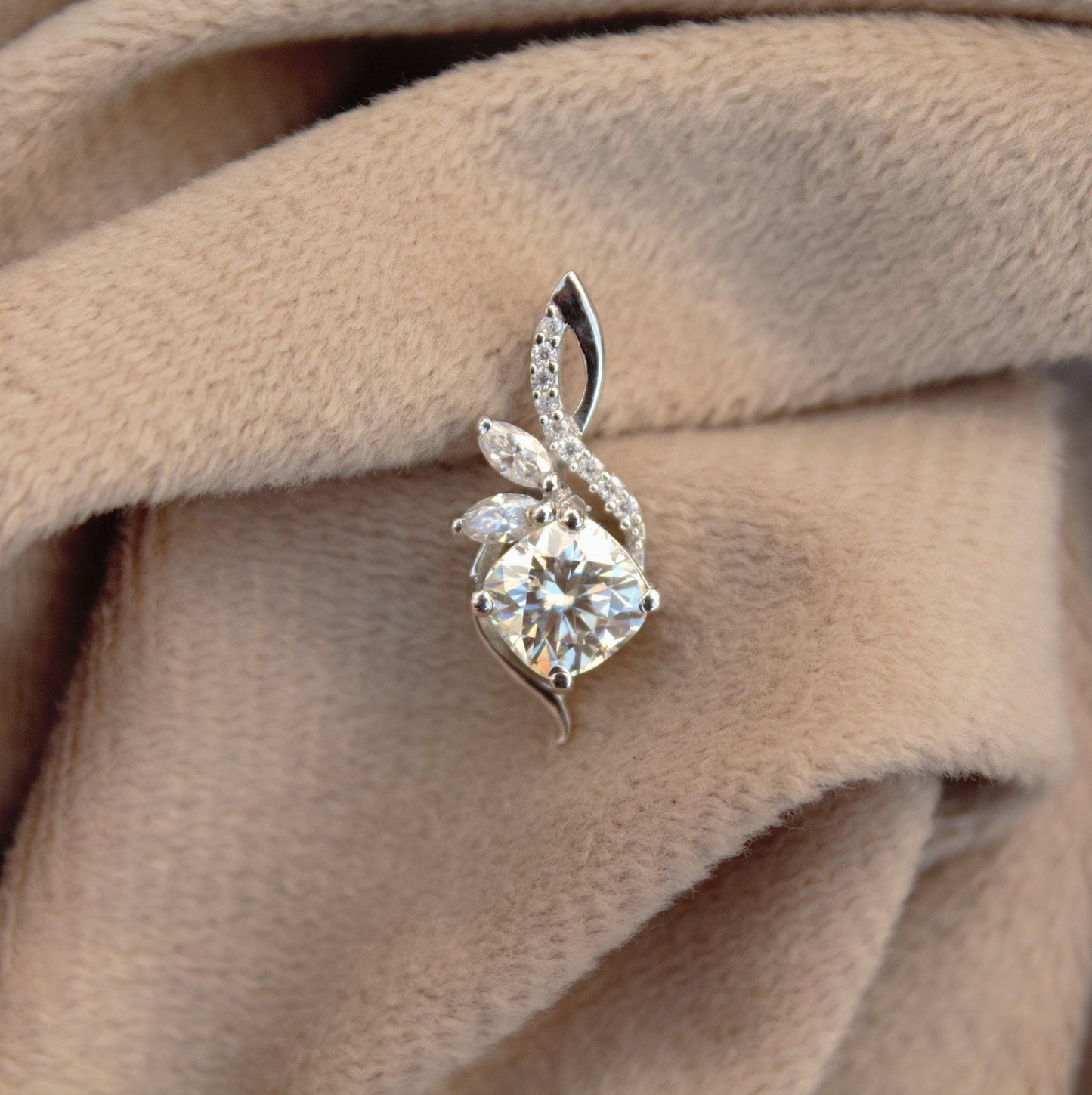 Cushion Shaped Prong Set Moissanite Pendant, 925 Sterling Silver Pendant, Designer Dainty Pendant for Her, Perfect Gift for Mother's Day