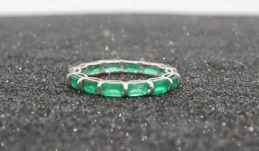 Natural Emerald Eternity Band,14K-18K Solid Gold Ring, Customizable Ring, Engagement Band for Her, Statement Wedding Ring, Green Stone Ring