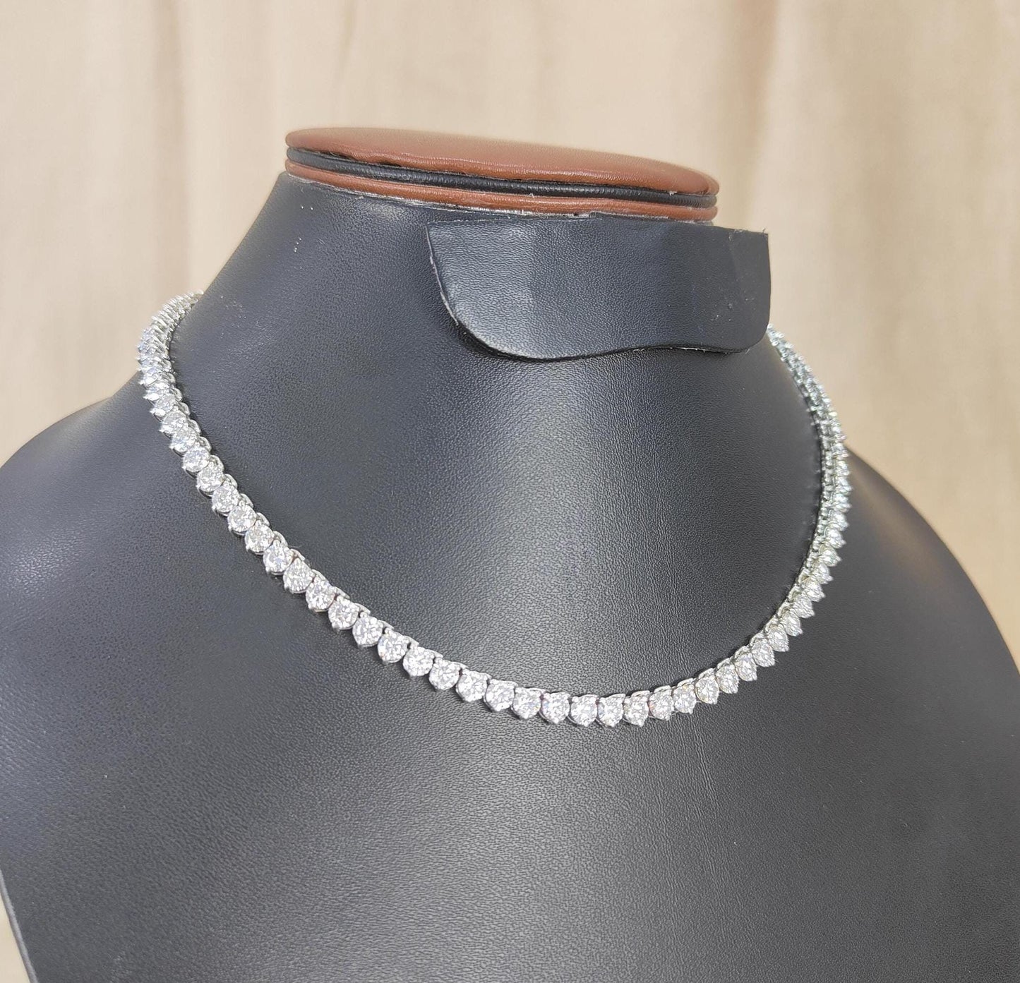 Three Prong Moissanite Tennis Necklace, 925 Sterling Silver Handmade Necklace, 3mm/4mm Moissanite Silver Chain, Ready To Ship Necklace