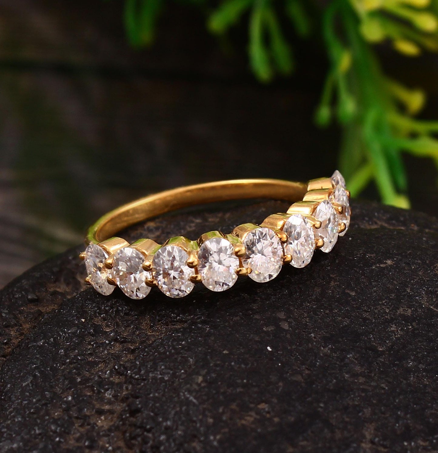 Lab Created Diamond Half Eternity Ring, IGI Certified Ring, Oval Diamond Ring, 14K/18K Solid Gold Ring, Eternity Wedding Band for Women