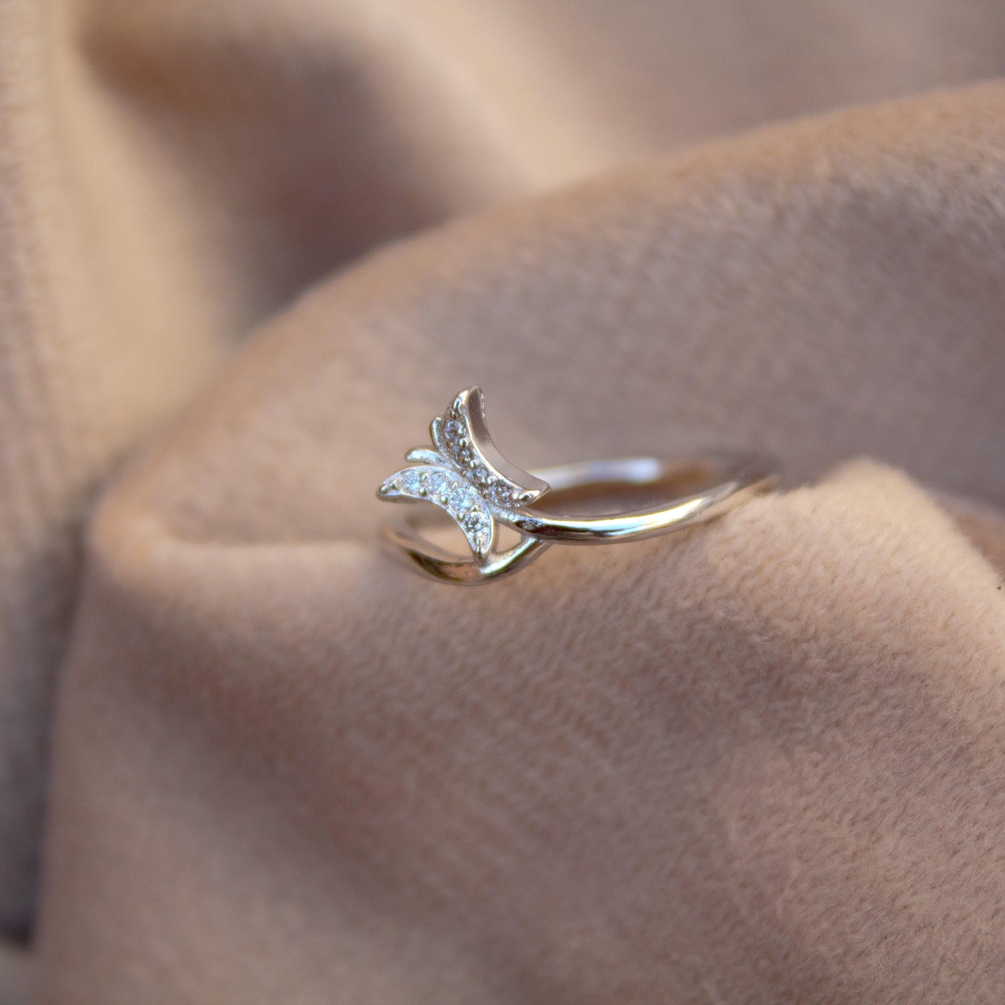 Butterfly Design CZ Ring, Small & Dainty Silver Ring, 925 Sterling Silver Cubic Zircon Ring, Minimalist Butterfly Jewelry, Silver Thin Ring