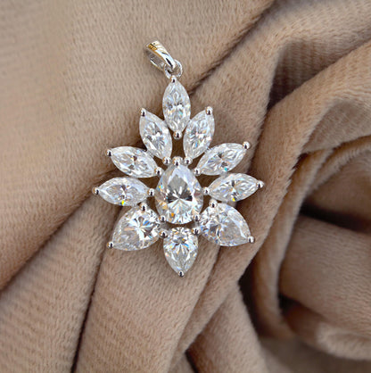 Solid 925 Sterling Silver Moissanite Pendant for Chain, Designer Jewelry for Her, Marquise and Pear Cut Stone Pendant Prefect Holiday Gift