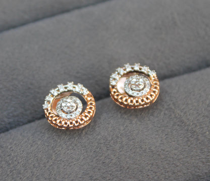 Natural Diamond Necklace Earrings Set, 18K Gold Jewelry Set, Designer Gold Jewelry, Diamond Pendant with Chain, Rose Gold Stud Earring Set