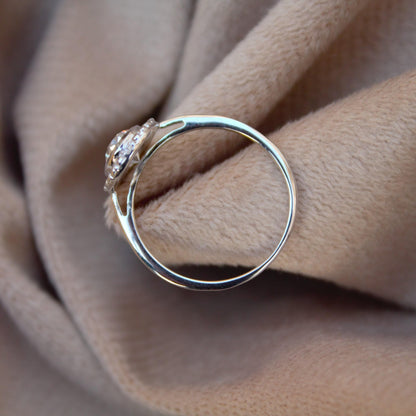 Oval Cut Moissanite Ring in 925 Sterling Silver, Statement Wedding/Engagement Ring for Women, Silver Halo Ring, Lightweight Travel Jewelry