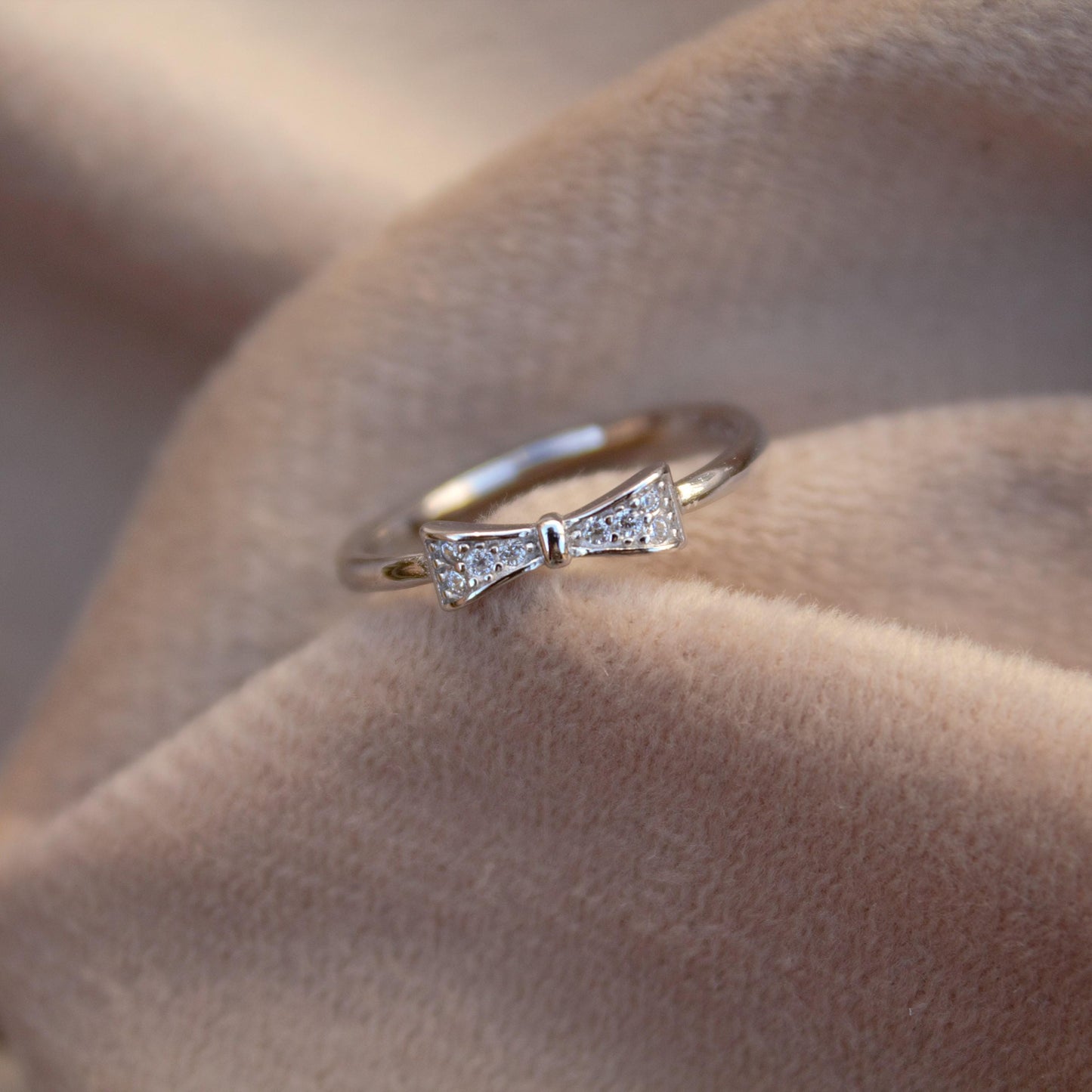 Bow Silver Ring, Cubic Zirconia Bow Ring, Pretty Tiny Ring for Girls, Minimalist 925 Sterling Silver Jewelry, Thin Ring, Unique Jewelry Gift