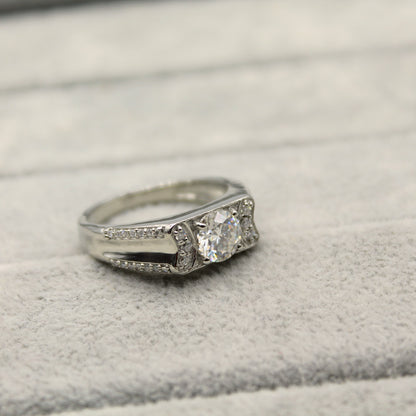 Round Cut Moissanite Diamond Men's Ring, 925 Sterling Silver Proposal Ring, Wedding & Engagement Ring, 6.5 MM Excellent Cut Ring for Him