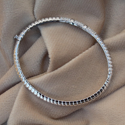 Moissanite Silver Bangle Bracelet For Engagement Gift, 925 Sterling Silver Bracelet Bangle, Delicate Hinged Bracelet,Station Bangle Bracelet